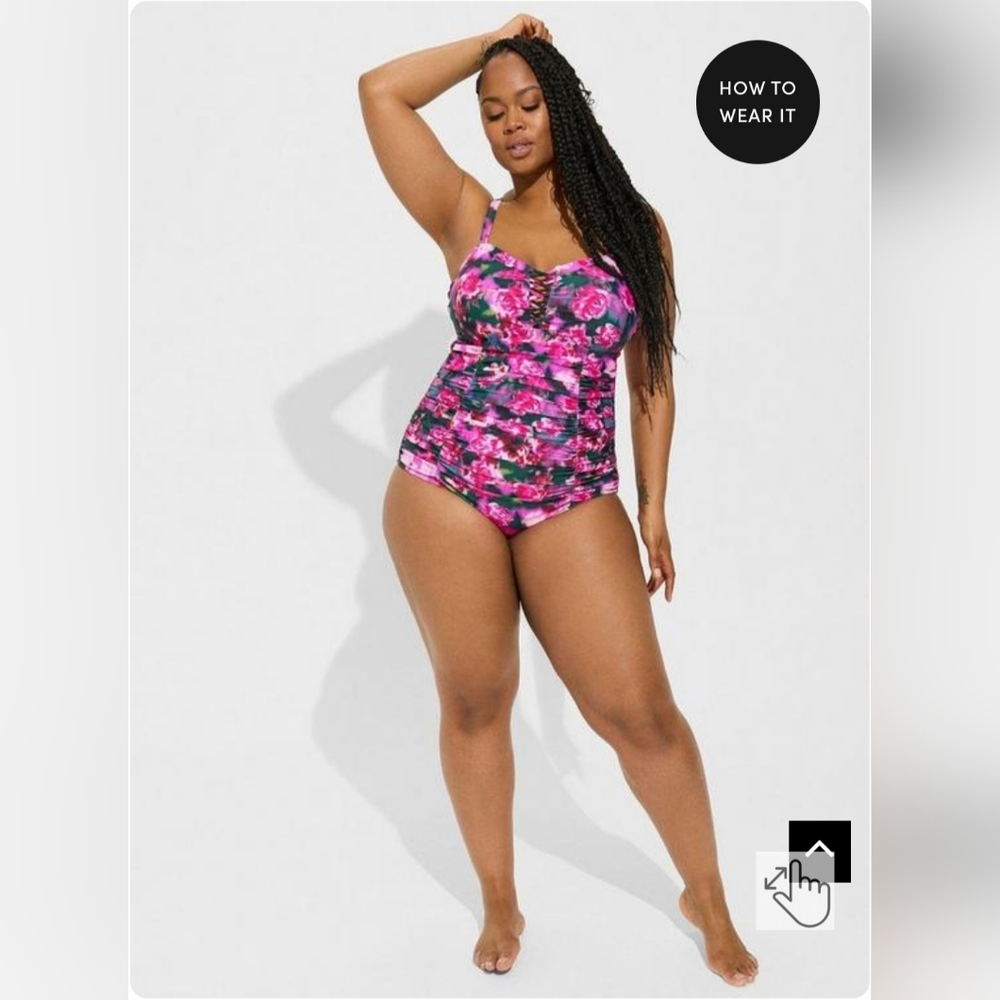 Torrid Slim Fix Wireless Lattice Front One Piece Swimsuit